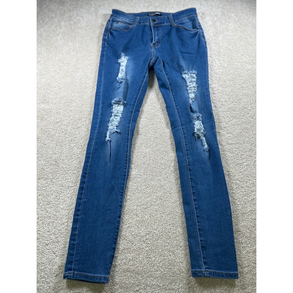 Fashion Nova Womens Size 7 Distressed Blue Jeans Skinny Stretch
